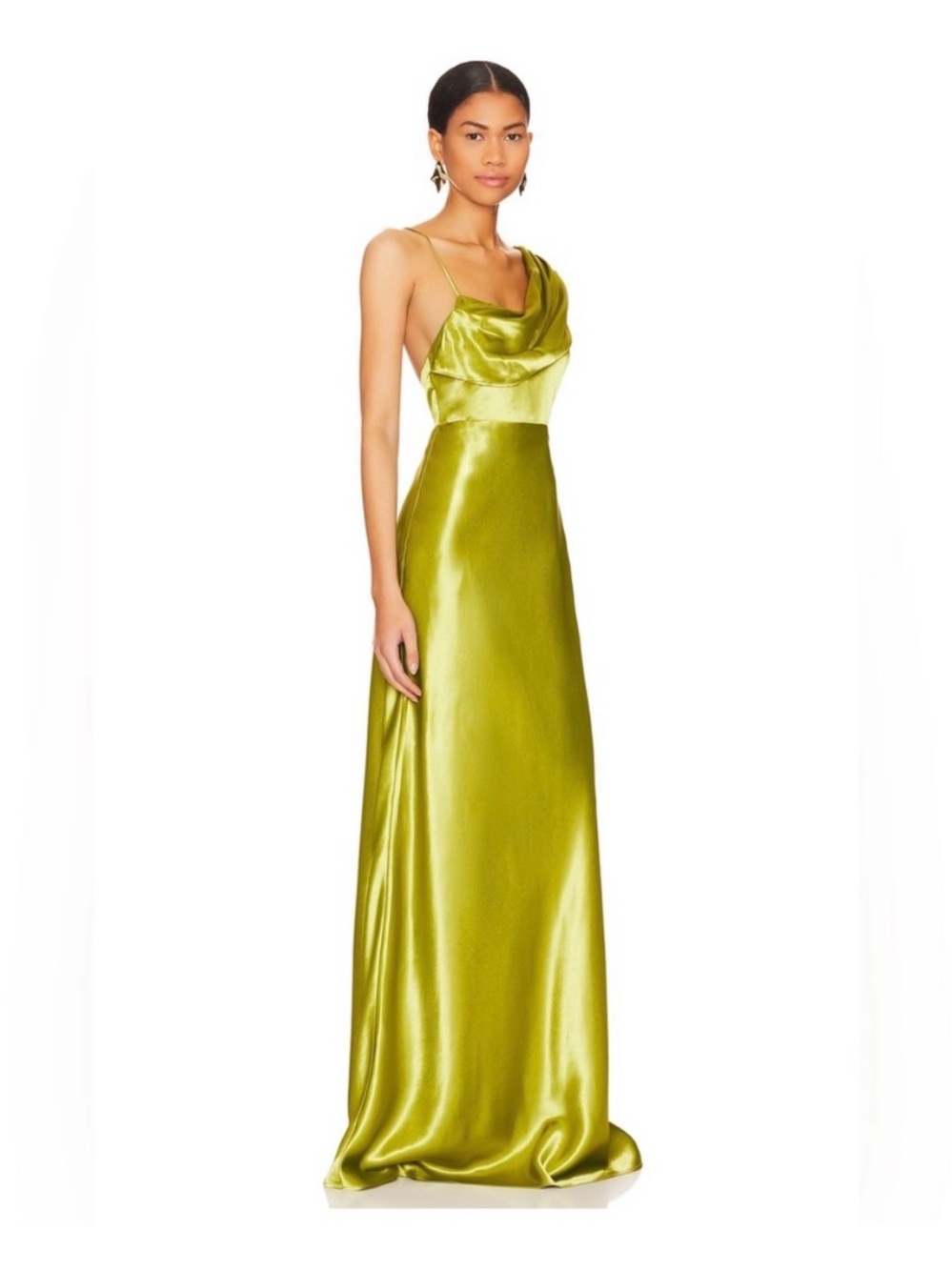 House of Harlow 1960 Lime Green Satin One-Shoulder Maxi Dress - Picture 2 of 5